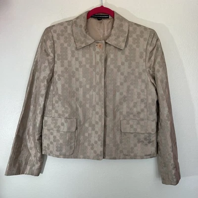 Linda Allard Ellen Tracy geometric Dot print silk blend blazer 14P Office Modern - Image 1 of 4