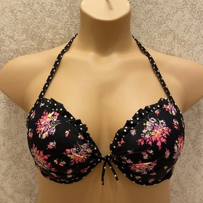 Top de bikini Victoria's Secret multicolor floral a lunares acolchado push-up talla 36C Foto 1 de 4