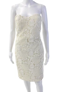 Lela Rose Womens Back Zip Strapless Sweetheart Lace Overlay Dress White Size 6 - Picture 1 of 5