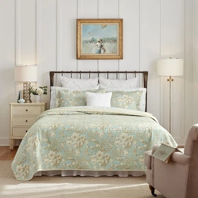 Laura Ashley Home - Juego de edredón doble, ropa de cama reversible de algodón doble, sereno  Foto 1 de 4