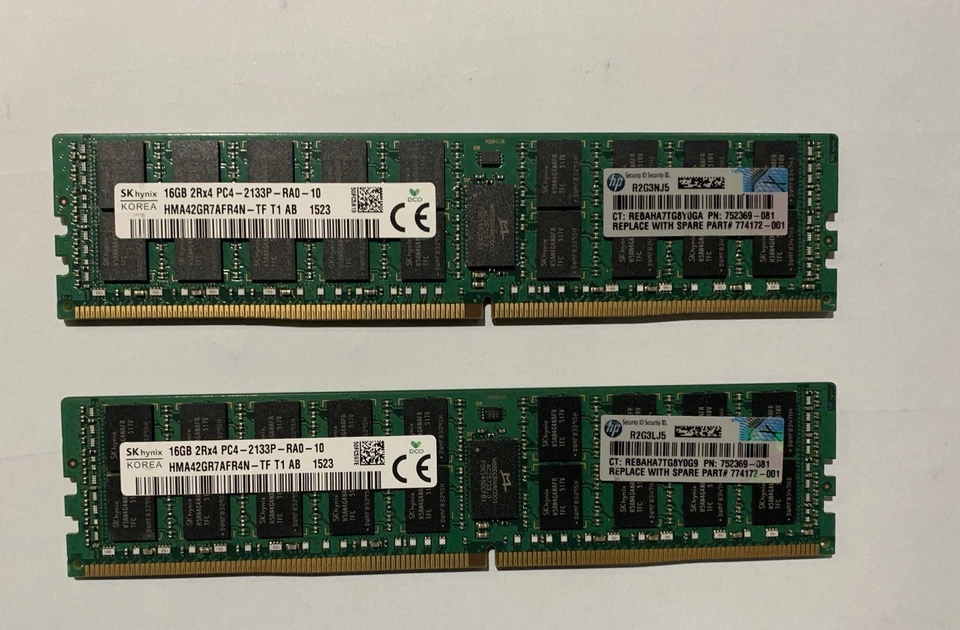 HP Server-Hynix 32GB (2x16GB) 240-pin DIMM PC4-2133R ECC REG -( HMA42GR7FR4N-TF) - Immagine 1 di 1