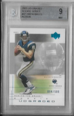 BGS 9 MINT 2001 UD Graded Rookie Series DREW BREES Rookie RC #ed 94/500  - Image 1 of 2
