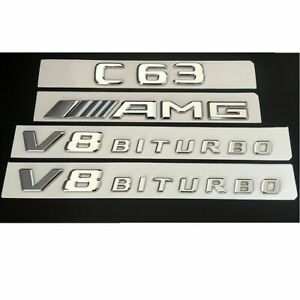 Chrome C63 AMG V8 BITURBO Trunk Fender Badges Emblems for Mercedes Benz W205