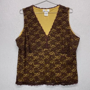 Top Y2K para mujer 1X Babydoll marrón mangas encaje floral elástico Kathleen Kirkwood - Imagen 1 de 11
