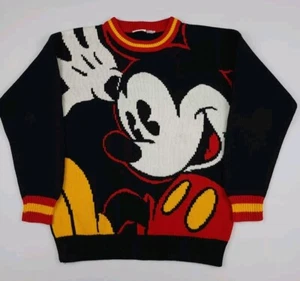 Vintage 90s Mickey Mouse Knit Crewneck Sweater Rare Disney Cartoon Multicolor - Picture 1 of 6