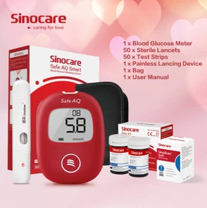 SINOCARE AQ Smart Blood Sugar Monitor Glucose Monitoring Kit with 50 Strips - Picture 1 of 7