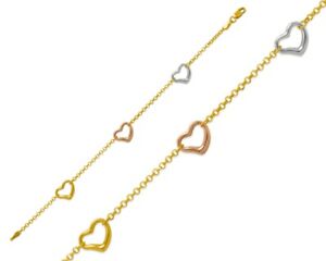  Anklet Ankle Bracelet 14K Solid Tricolor Gold Heart Charm Bracelet For Women 