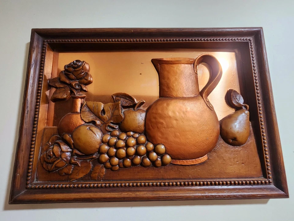 Gremio artesanal de cobre retro vintage de mediados de siglo arte enmarcado en 3D MCM decoración colgante de pared Foto 1 de 1