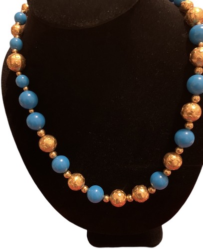 SAINT LAURENT (YSL) Collana firmata da collezione Yves Saint Laurent dichiarazione turchese e oro.