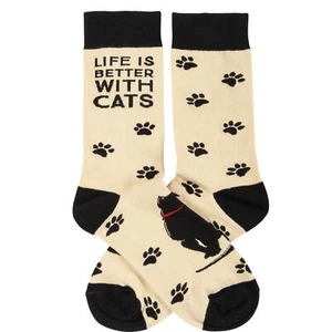 Calcetines divertidos Life Is Better con gatos - Imagen 1 de 3