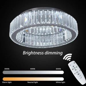Crystal Dimmable Round Chandelier LED Ceiling Light Bedroom Lamp Remote Control - Picture 1 of 12
