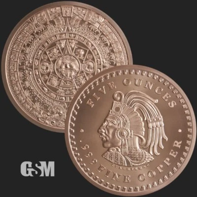 5 oz Copper Round - Aztec Calendar (BU in Coin Capsule) - Image 1 of 3