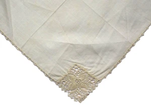 VTG Ladies Handkerchief Hanky Beige Crochet Edging and Inset Corner 11.5 In Sq - Picture 1 of 3