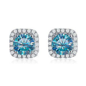New 1ct Lake Blue Moissanite Wedding Stud Earrings for Women 925 Sterling Sliver