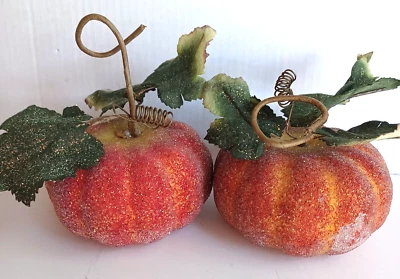 2 Calabazas Otoño Otoño Halloween Cuentas y Brillo, Hojas, Vid Decoración del Hogar Foto 1 de 4