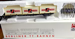 Berliner Bahnen 15511 TT Scale 12mm 1:120 Flat Car w/ 3 Sea-Land Containers NOS - Picture 1 of 8