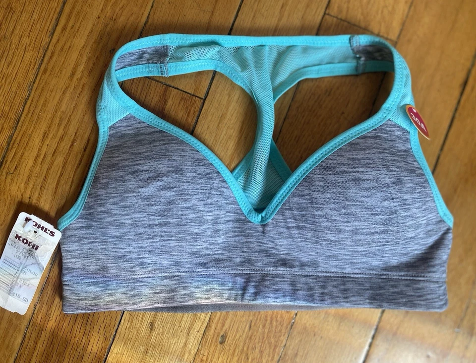 NUEVO Sujetador deportivo Maidenform para niñas 30A espalda deportiva acolchado gris y aguamarina nuevo con etiquetas Foto 1 de 1