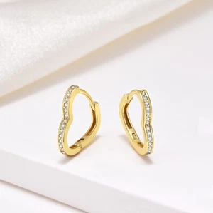 18ct Gold vermeil Ladies Heart Hoop Earrings - Pair 16mm in Luxury Gift Box - Picture 1 of 6
