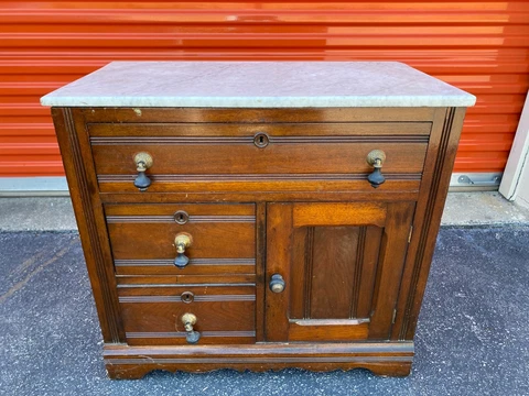 Antique 19th Century American Oak Wash Stand -  Commode Nightstand Chest Cabinet Cover
