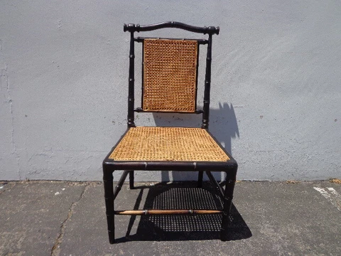Bamboo Chair Vintage Cane Vanity Desk Seating Bohemian Boho Chic Mid Century Cover