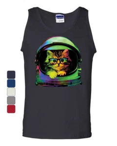 Space Cat Tank Top Astronaut Galaxy Cat Cute Kitten Pet Lovers Sleeveless - Picture 1 of 7