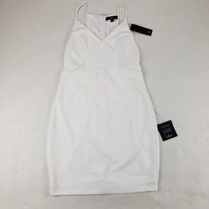 Lulus V Neck Bodycon Mini Dress White Womens Medium Came Here to Party Cocktail - Picture 1 of 14