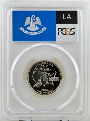 Louisiana Quarter PR 70 DCAM PCGS Clad 2002 Best Top Grade 25c State Flag Label - Image 1 of 2