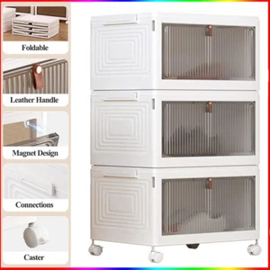 3 Tier Plastic Storage Bins with Lids Stackable Closet Organizer Containers Box - Picture 1 of 12