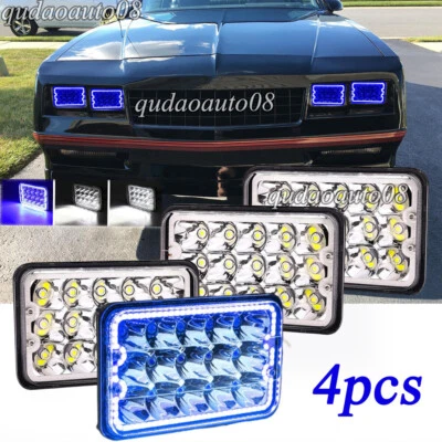 4PCS 4x6" LED Blue Halo Headlights Fit Chevrolet Monte Carlo SS 80-88 El Camino - Image 1 of 4