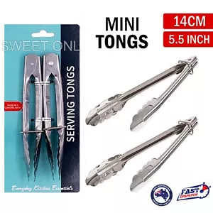 Stainless Steel Mini Small Tongs 5.5 inch 14cm Kitchen Clip Food Holder BBQ AU - Picture 1 of 7