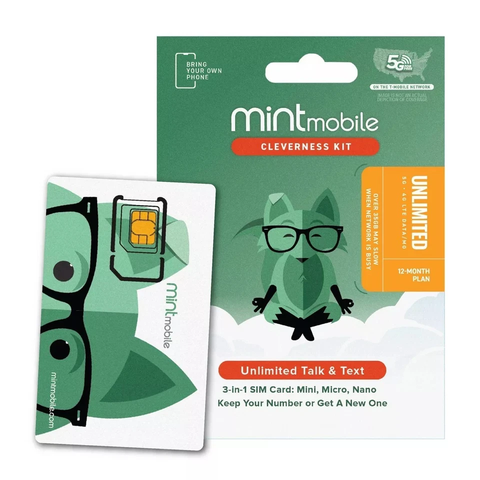 Mint Mobile 12 Month Unlimited Talk Text Data Prepaid 1 Year Physical-SIM 📱🔥  - Image 1 of 4