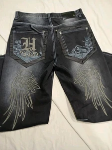 Play Bigg Y2K Ed Hardy Style big logo straight jeans Size: 32 - Picture 1 of 15