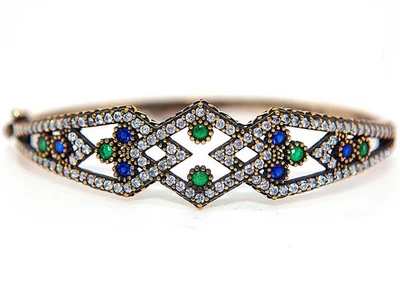 Brazalete de plata de ley 925 con esmeralda y zafiro tratados estilo Imperio Otomano de 3 quilates Foto 1 de 3