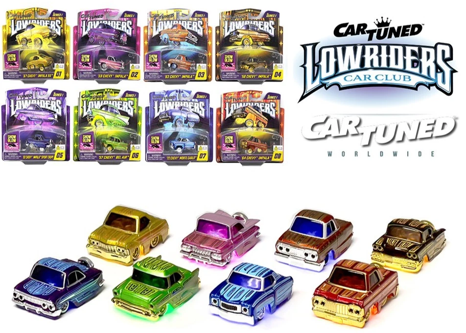 CarTuned 1:64 Lowriders SHOW GLOW Series 1 Assortment 8 Car Set, Factory Seal - Image 1 of 4