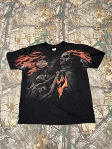 Vintage Y2K Harley Davidson T-Shirt Black Skull XL 2011 Flames Grand Rapids Mi - Bild 1 von 5