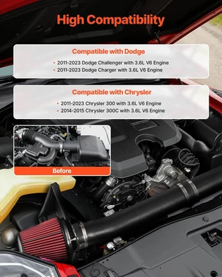 Cold Air Intake, 3.5 Inch Cold Air Intake System + Heat Shield Compatible with 2 - Image 1 of 4