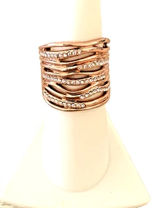 Anillo de oro rosa circonita cúbica accesorio de boda moda lujo mujeres estilo cuerda nuevo en caja - Imagen 1 de 6