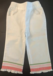 PANTALONE PASQUALE nuovo senza etichette bambina 3T Gymboree CELEBRATE SPRING bianco orlo increspato nastro - Foto 1 di 5
