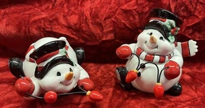 Fitz & Floyd Cheers Schneemänner Becher Figuren Weihnachten Urlaub Deko 2er Set - Bild 1 von 6