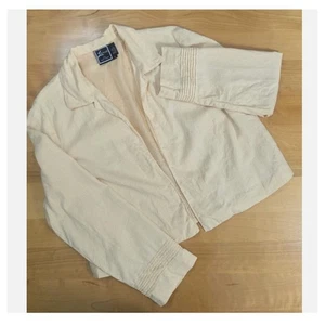 Chaqueta corta abierta vintage marfil mezcla lino talla 16 minimalista informal chic - Imagen 1 de 6