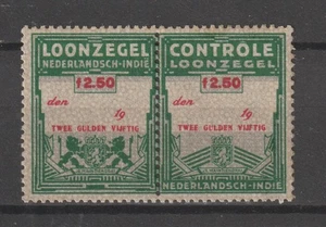 Netherlands Indies Revenue Fiscal Trade Stamps Loonzegel Tax on wages Pair 2.50 - Picture 1 of 1