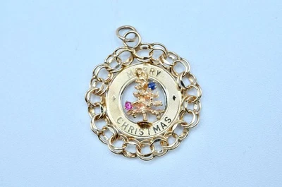 14k Vintage Gold And Gemstone Merry Christmas Charm/Pendant.~~3.7gr - Image 1 of 4