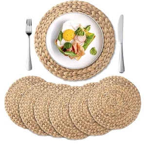 YANGQIHOME 6 Pack Round Woven Placemats Natural Water Hyacinth Wicker Place m... - Picture 1 of 9