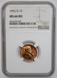 1952-D Wheat Cent Certified by NGC as 4816670-009 MS 66 RD - Picture 1 of 4