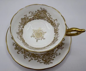 Taza de té y platillo de porcelana de hueso vintage coalport blanco con patrón dorado dorado dorado - Imagen 1 de 10