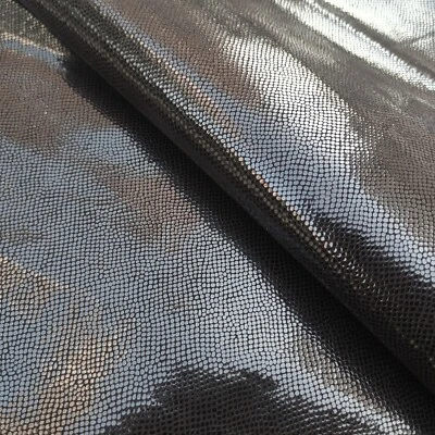 Glossy black viper snake textured veg tan goat leather hide - Image 1 of 4