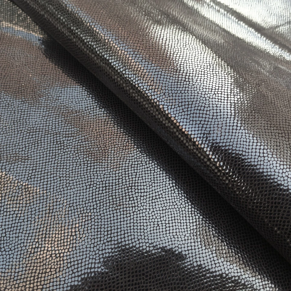 Glossy black viper snake textured veg tan goat leather hide - Image 1 of 4