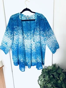 NY Collection VNeck XL May Fit 1X Button Top Wear Open w/tank Semi Sheer Blouse - Picture 1 of 5