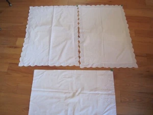 VTG White Cotton Pillow Case Cover Cut Work + 2 Embroidered Shams - Picture 1 of 6