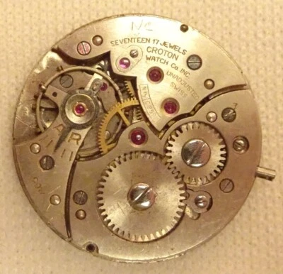 Croton Wristwatch Movement 17J Men's Vintage Parts or Repair - Image 1 of 2